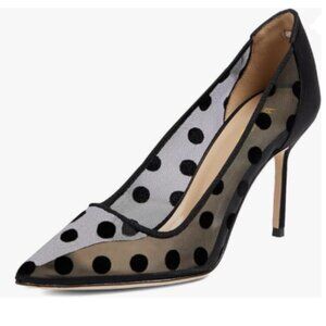 Black Women’s Polka Dots Pumps Mesh Stiletto High Heels Pointed Toe Slip On Shoe